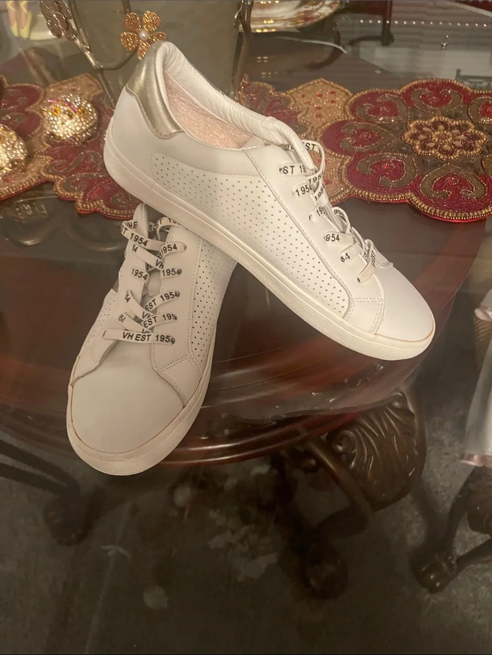 Vintage Havana White Sneakers with Metallic Silver Heel